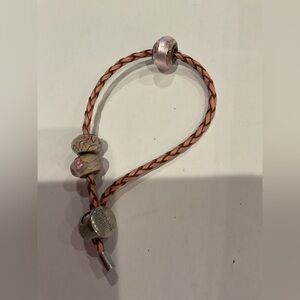 Persona Braided Bracelet with Pink and Brown Beads 925 silver
